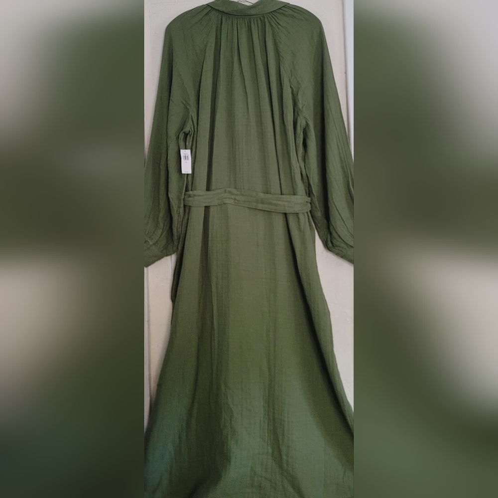 New Old Navy Sage Green Belted Midi Shirt Dress Size XXL Long Sleeve Cotton - Picture 12 of 16
